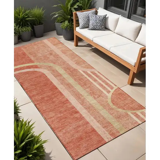 Salmon Abstract Washable Indoor Outdoor Runner Rug Photo 1