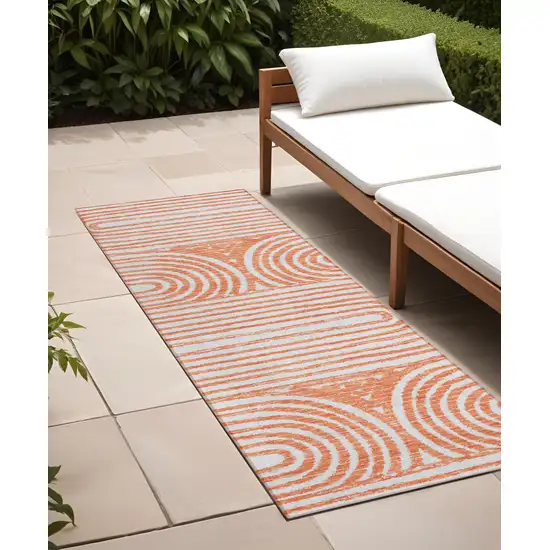 Orange and Ivory Abstract Washable Non Skid Indoor Outdoor Area Rug Photo 1