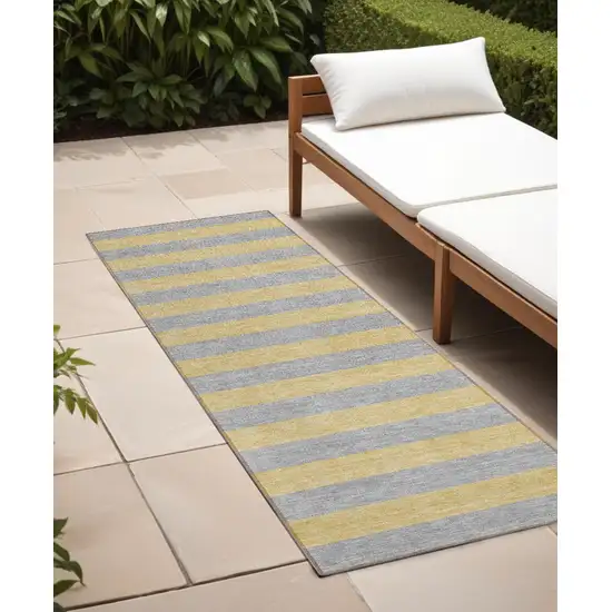 8' Runner Silver Striped Washable Non Skid Indoor Outdoor Runner Rug Photo 1