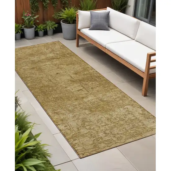 Tan Abstract Washable Non Skid Indoor Outdoor Runner Rug Photo 1