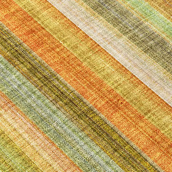 Tan Orange and Green Striped Washable Non Skid Indoor Outdoor Runner Rug Photo 7