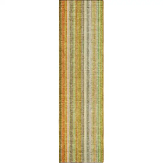 8' Runner Tan Orange and Green Striped Washable Non Skid Indoor Outdoor Runner Rug Photo 2