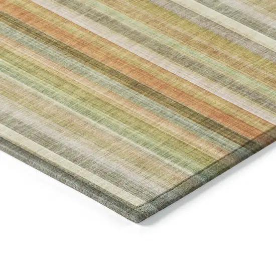 8' Runner Tan Orange and Green Striped Washable Non Skid Indoor Outdoor Runner Rug Photo 7