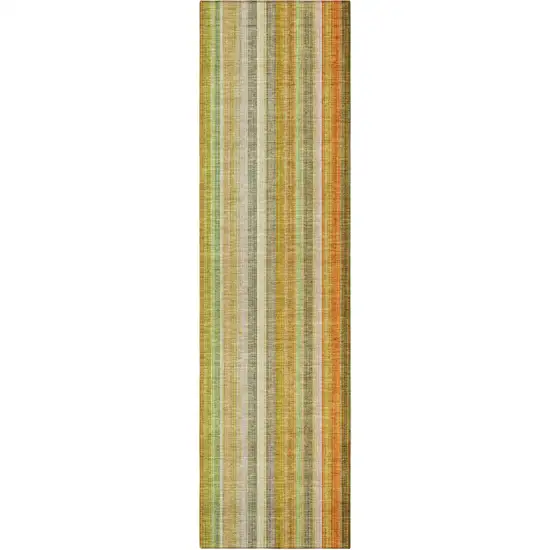 8' Runner Tan Orange and Green Striped Washable Non Skid Indoor Outdoor Runner Rug Photo 5