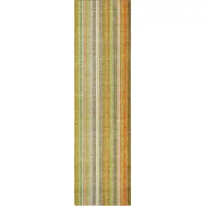 Photo of 8' Runner Tan Orange and Green Striped Washable Non Skid Indoor Outdoor Runner Rug