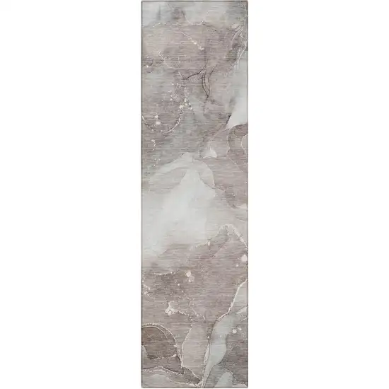 Taupe Abstract Washable Non Skid Indoor Outdoor Runner Rug Photo 4