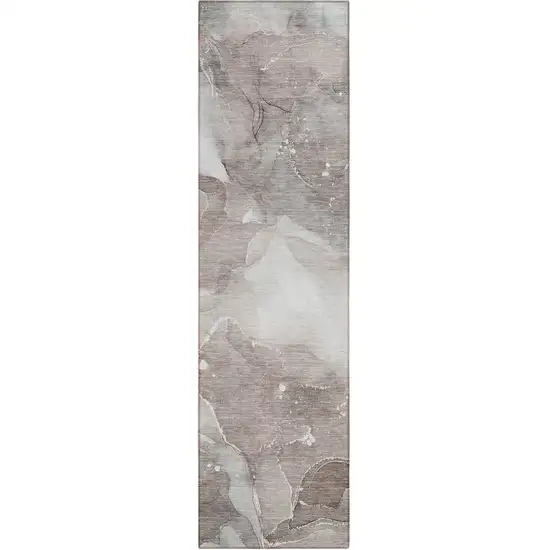 8' Runner Taupe Abstract Washable Non Skid Indoor Outdoor Runner Rug Photo 2