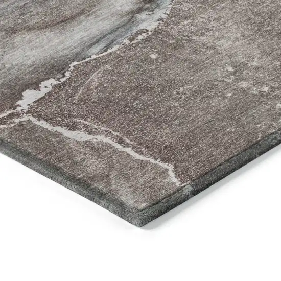 Taupe Abstract Washable Indoor Outdoor Runner Rug Photo 7