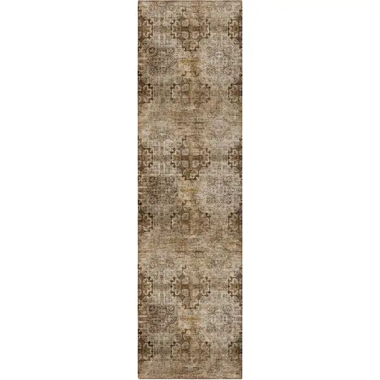 8' Runner Taupe Floral Medallion Washable Non Skid Indoor Outdoor Runner Rug Photo 2