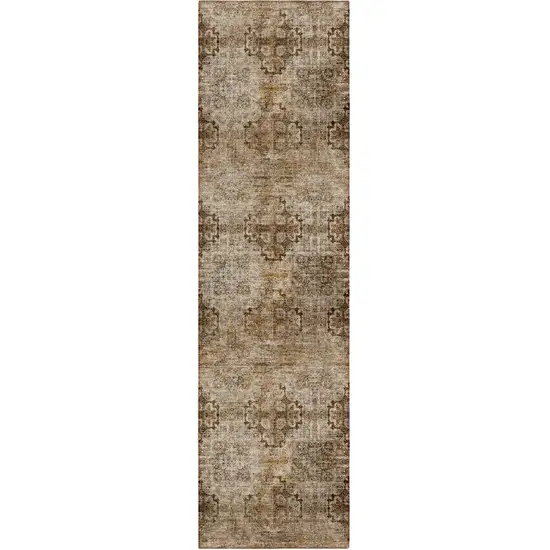 8' Runner Taupe Floral Medallion Washable Non Skid Indoor Outdoor Runner Rug Photo 1