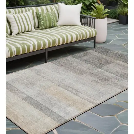 Taupe Ombre Washable Non Skid Indoor Outdoor Runner Rug Photo 1