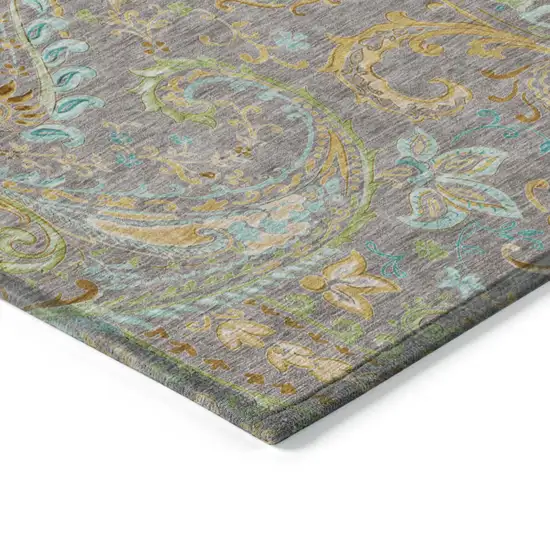 Taupe Paisley Washable Non Skid Indoor Outdoor Runner Rug Photo 7