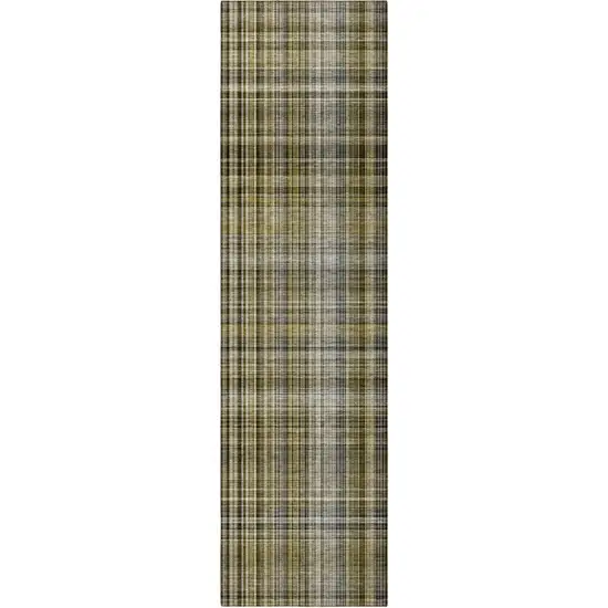 8' Runner Taupe Plaid Washable Non Skid Indoor Outdoor Runner Rug Photo 2