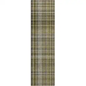 Photo of 8' Runner Taupe Plaid Washable Non Skid Indoor Outdoor Runner Rug