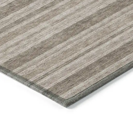 Taupe Striped Washable Indoor Outdoor Runner Rug Photo 5