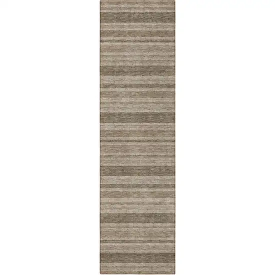 8' Runner Taupe Striped Washable Non Skid Indoor Outdoor Runner Rug Photo 3