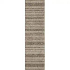 Photo of 8' Runner Taupe Striped Washable Non Skid Indoor Outdoor Runner Rug