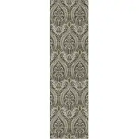 Photo of 8' Runner Taupe and Beige Damask Washable Non Skid Indoor Outdoor Runner Rug