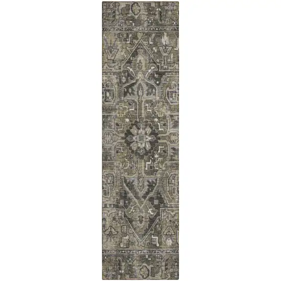 8' Runner Taupe and Dark Taupe Oriental Washable Non Skid Indoor Outdoor Runner Rug Photo 2