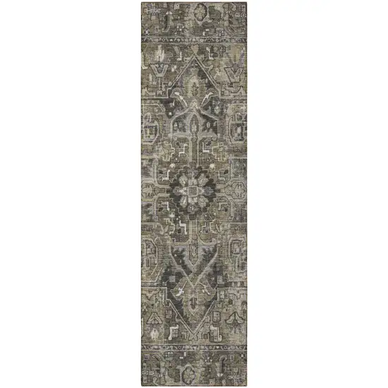 Taupe and Dark Taupe Oriental Washable Non Skid Indoor Outdoor Runner Rug Photo 4