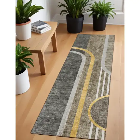 Gray Green and Gold Abstract Washable Non Skid Indoor Outdoor Area Rug Photo 1