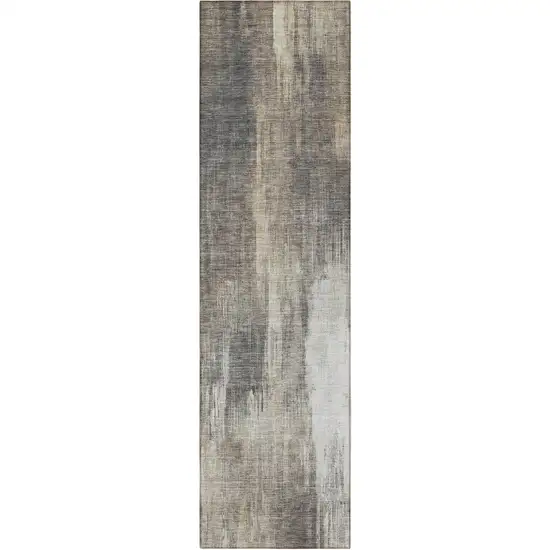 8' Runner Taupe and Gray Abstract Washable Non Skid Indoor Outdoor Runner Rug Photo 4