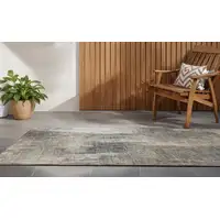 Photo of 8' Runner Taupe and Gray Abstract Washable Non Skid Indoor Outdoor Runner Rug