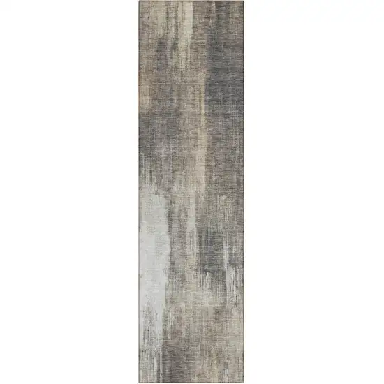 8' Runner Taupe and Gray Abstract Washable Non Skid Indoor Outdoor Runner Rug Photo 2