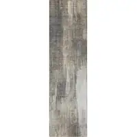 Photo of 8' Runner Taupe and Gray Abstract Washable Non Skid Indoor Outdoor Runner Rug