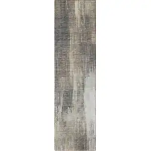 Photo of 8' Runner Taupe and Gray Abstract Washable Non Skid Indoor Outdoor Runner Rug