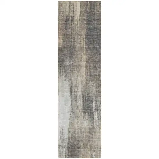 Taupe and Gray Abstract Washable Non Skid Indoor Outdoor Runner Rug Photo 2