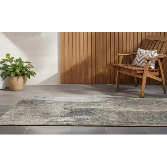 8' Runner Taupe and Gray Abstract Washable Non Skid Indoor Outdoor Runner Rug Photo 1