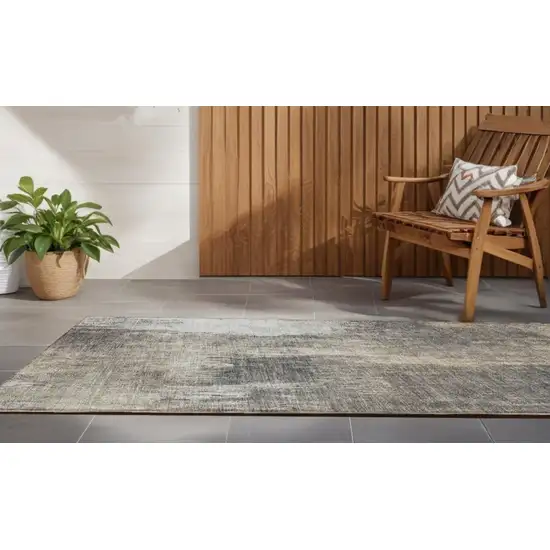 Taupe and Gray Abstract Washable Non Skid Indoor Outdoor Runner Rug Photo 1