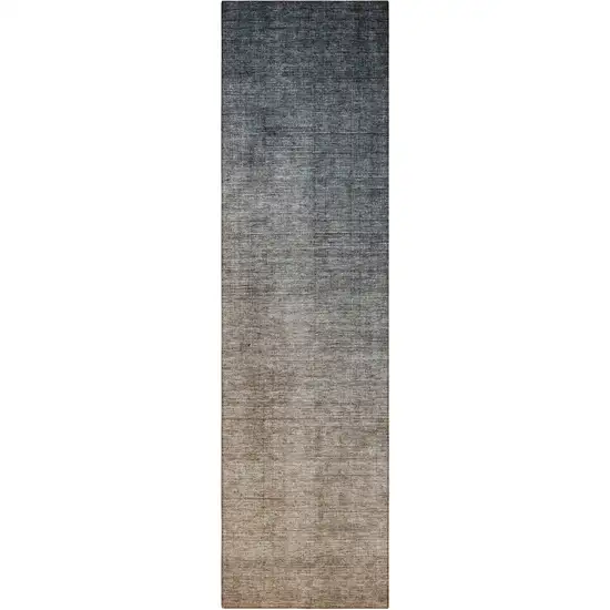 8' Runner Taupe and Gray Ombre Washable Non Skid Indoor Outdoor Runner Rug Photo 5