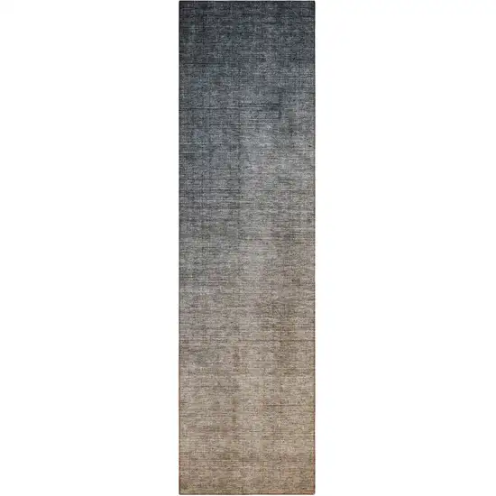 8' Runner Taupe and Gray Ombre Washable Non Skid Indoor Outdoor Runner Rug Photo 2