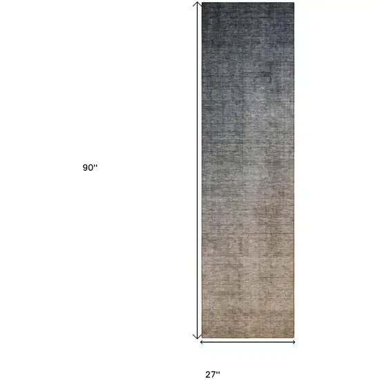 8' Runner Taupe and Gray Ombre Washable Non Skid Indoor Outdoor Runner Rug Photo 3