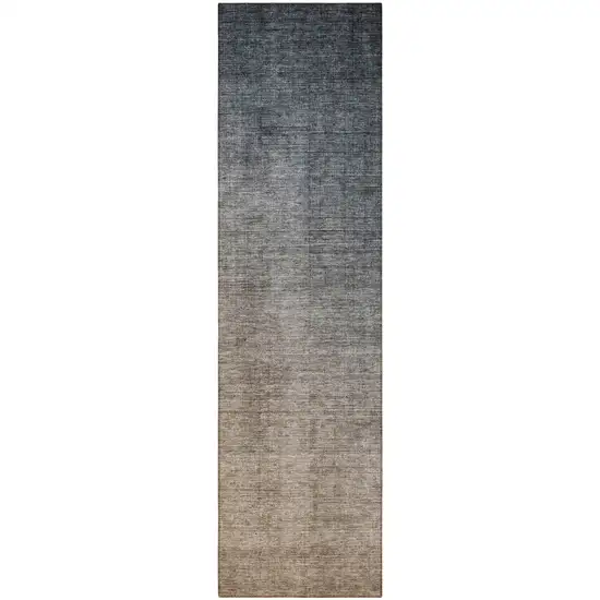 8' Runner Taupe and Gray Ombre Washable Non Skid Indoor Outdoor Runner Rug Photo 5