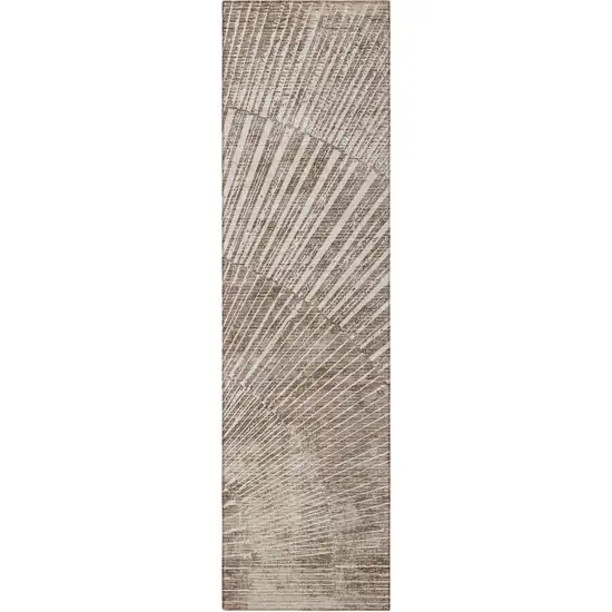 Taupe and Ivory Abstract Washable Non Skid Indoor Outdoor Runner Rug Photo 5