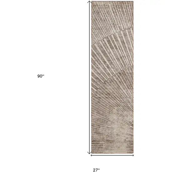 Taupe and Ivory Abstract Washable Non Skid Indoor Outdoor Runner Rug Photo 3