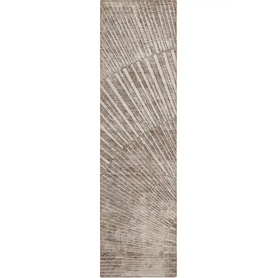 Taupe and Ivory Abstract Washable Non Skid Indoor Outdoor Runner Rug Photo 2