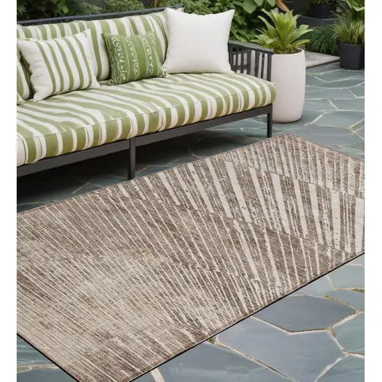 Taupe and Ivory Abstract Washable Non Skid Indoor Outdoor Runner Rug Photo 1