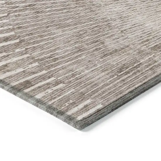 Taupe and Ivory Abstract Washable Non Skid Indoor Outdoor Runner Rug Photo 7