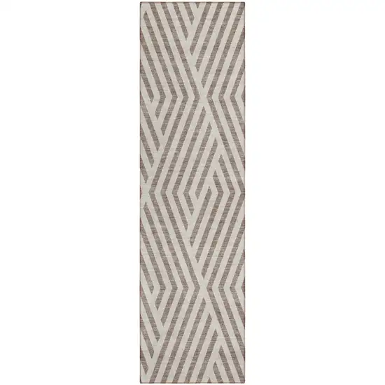 Taupe and Ivory Geometric Washable Non Skid Indoor Outdoor Runner Rug Photo 2