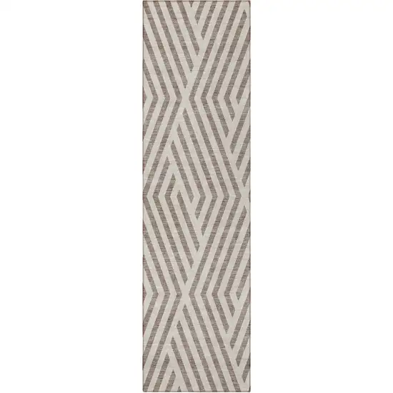 8' Runner Taupe and Ivory Geometric Washable Non Skid Indoor Outdoor Runner Rug Photo 5