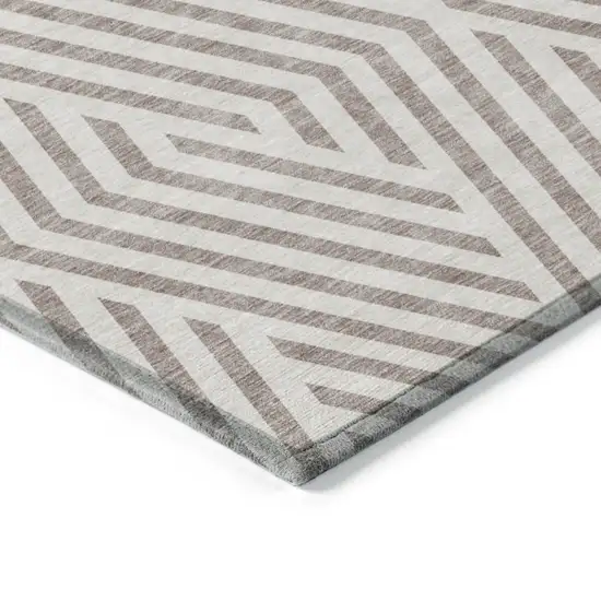 Taupe and Ivory Geometric Washable Non Skid Indoor Outdoor Runner Rug Photo 6