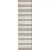 Photo of 8' Runner Taupe and White Striped Washable Non Skid Indoor Outdoor Runner Rug