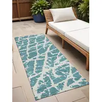 Photo of 8' Runner Teal Abstract Washable Non Skid Indoor Outdoor Runner Rug