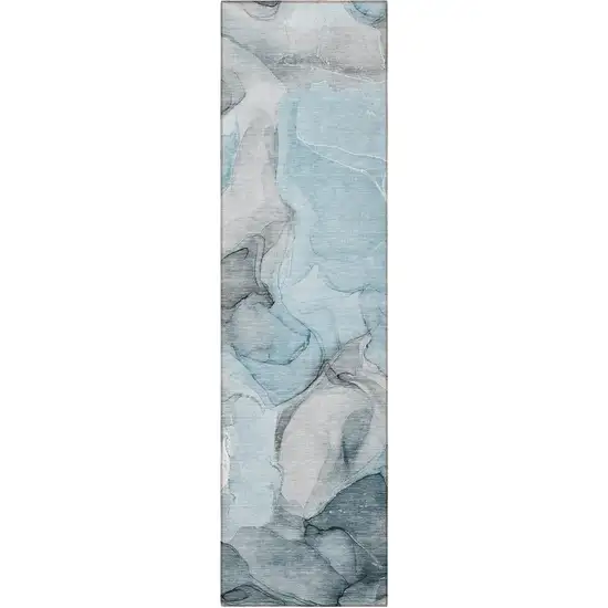 8' Runner Teal Abstract Washable Non Skid Indoor Outdoor Runner Rug Photo 5