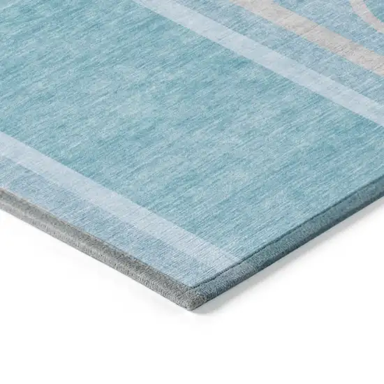 Teal Abstract Washable Indoor Outdoor Runner Rug Photo 5