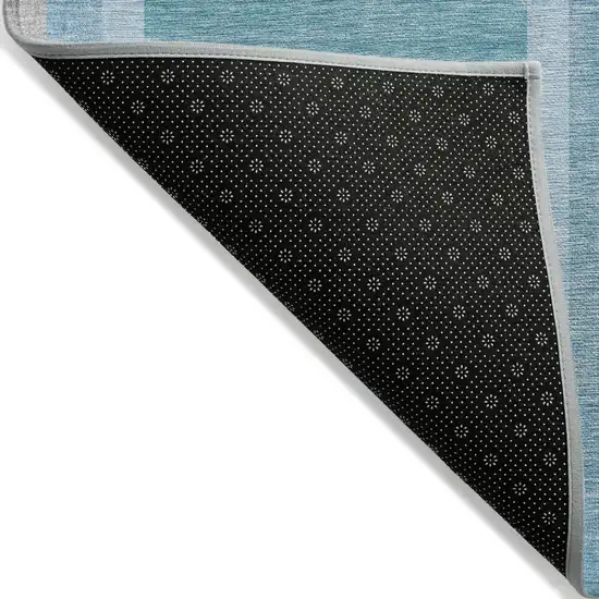 Teal Abstract Washable Indoor Outdoor Runner Rug Photo 4